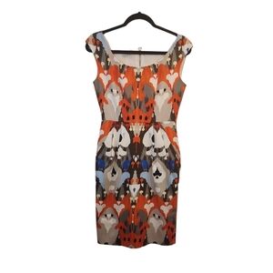 Maggy London Sleeveless Orange and Black Ikat Print Dress Size 2